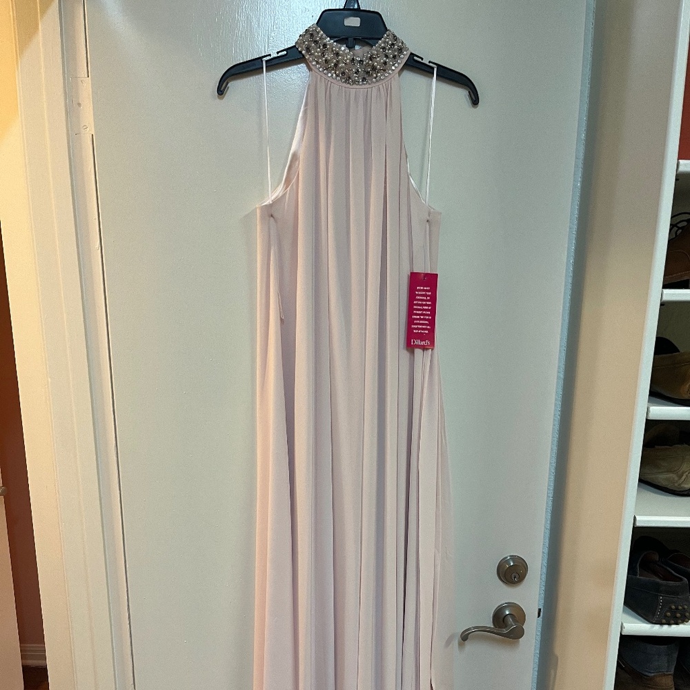 Belle by Badgley Mischka Light Pink Spring Formal Halter Neck Dress, size 0